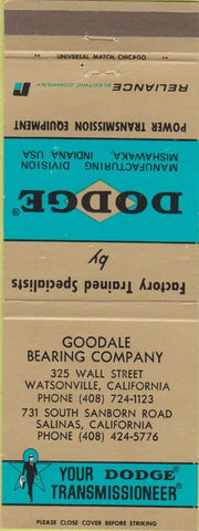 Matchbook Cover - Dodge Transmissions Salinas CA Watsonville