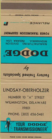 Matchbook Cover - Dodge Transmissions Wimington DE