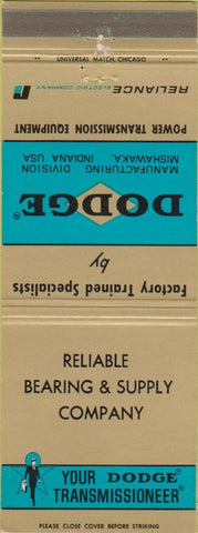 Matchbook Cover - Dodge Transmissions Reliable Bearing  and  Supplu