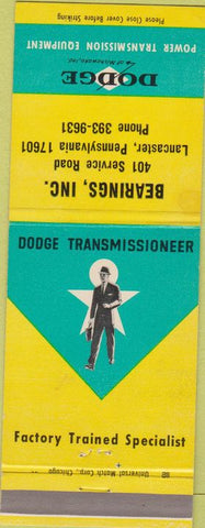 Matchbook Cover - Dodge Transmissions Lancaster PA