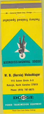 Matchbook Cover - Dodge Transmissions Raleigh NC