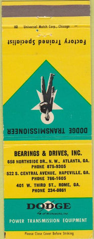 Matchbook Cover - Dodge Transmissions Atlanta Hapeville Rome GA