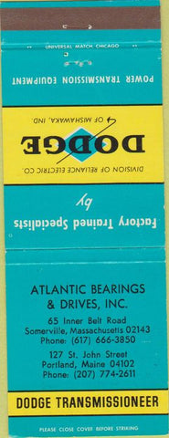 Matchbook Cover - Dodge Transmissions Somerville MA Portland ME