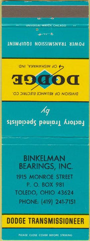 Matchbook Cover - Dodge Transmissions Toledo OH