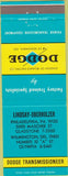 Matchbook Cover - Dodge Transmissions Wilmington DE Philadelphia PA