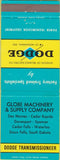 Matchbook Cover - Dodge Transmissions Des Moines Davenport Cedar Falls SD