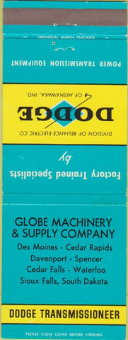 Matchbook Cover - Dodge Transmissions Des Moines Davenport Cedar Falls SD