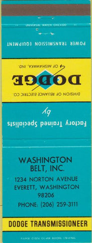 Matchbook Cover - Dodge Transmissions Everett WA
