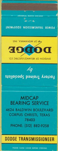 Matchbook Cover - Dodge Transmissions Corpus Christi TX