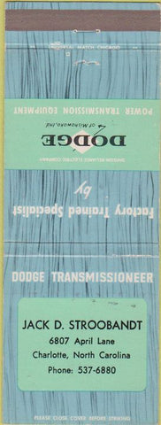 Matchbook Cover - Dodge Transmissions Charlotte NC