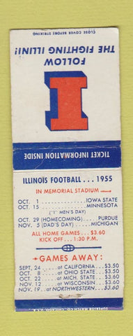 Matchbook Cover - Illinois Football Schedule 1955 Champaign IL BOBTAIL WEAR