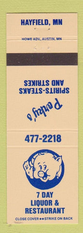 Matchbook Cover - Porky's Steaks Restaurant Hayfield MN pig