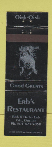 Matchbook Cover - Erb's Restaurant pig Vale OR WEAR
