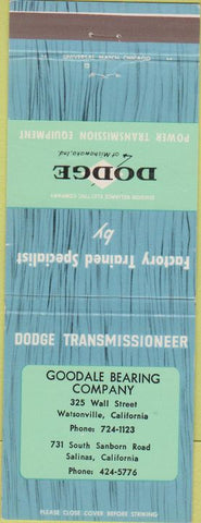 Matchbook Cover - Dodge Transmissions SAlinas CA Watsonville