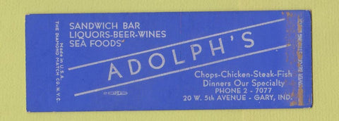 Matchbook Cover - Adolph's Restaurant Gary IN SAMPLE WEAR Full Length