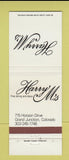 Matchbook Cover - Harry M's Disco Restaurant Grand Junction Colorado