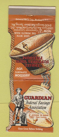 Matchbook Cover Guardian Federal Savings Washington DC Silver Spring MD Jewelite