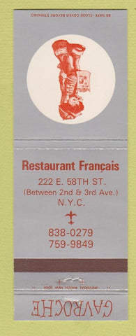 Matchbook Cover - Gavroche French Restaurant New York City