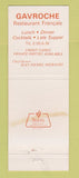 Matchbook Cover - Gavroche French Restaurant New York City