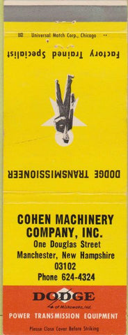 Matchbook Cover - Dodge Transmissions Manchester NH