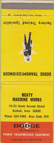 Matchbook Cover - Dodge Transmissions Keokuk IA