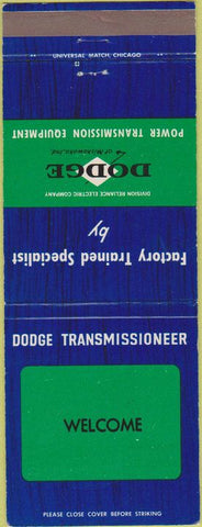 Matchbook Cover - Dodge Transmissions Welcome