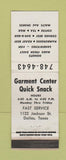 Matchbook Cover - Garment Center Quick Snack Dallas TX WEAR