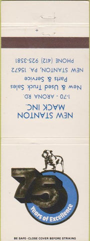 Matchbook Cover - Mack Trucks 75th Anniversary New Station PA