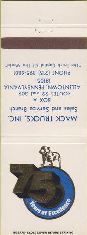 Matchbook Cover - Mack Trucks 75th Anniversary Allentown PA