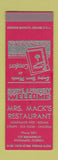 Matchbook Cover - Mrs Mack's Restaurant Kissimmee FL WEAR SAMPLE