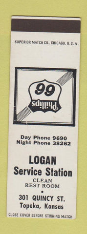 Matchbook Cover - Logan Phillips 66 oil gas Topeka KS WEAR SAMPLE