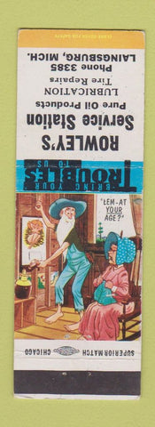 Matchbook Cover - Rowley's Pure oil gas Laingsburg MI low phone # hillbilly