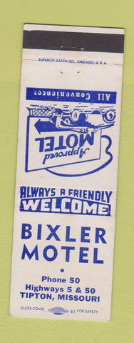 Matchbook Cover - Bixler Motel Tipton MO low phone #