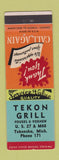 Matchbook Cover - Tekon Grill Tekonsha MI low phone #