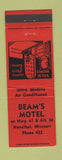 Matchbook Cover - Beam's Motel Hannibal MO low phone #