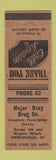 Matchbook Cover - Major Dray Drug Hopkinsville KY low phone #