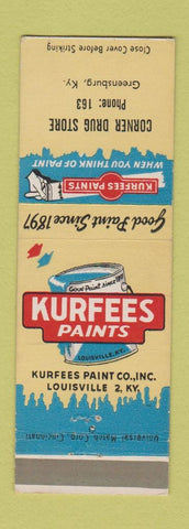 Matchbook Cover - Kurfees Paints Corner Drug Store Greensburg KY low phone #
