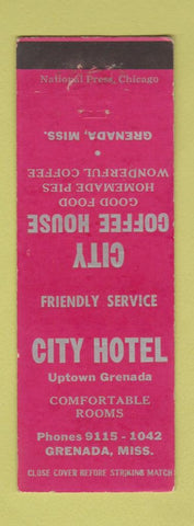 Matchbook Cover - City Hotel Coffee House Grenada MS low phone #