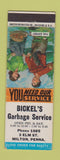 Matchbook Cover - Bickel's Garbage Service Milton PA low phone #