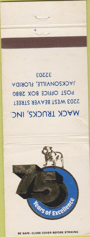 Matchbook Cover - Mack Trucks 75th Anniversary Jacksonville FL CREASE
