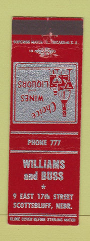 Matchbook Cover - Willliams and Buss Liquor Scottsbluff NE low phone #