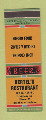 Matchbook Cover - Hertel's Restaurant Brookville IN low phone #