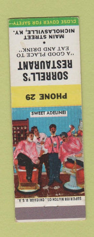Matchbook Cover - Sorrell's Nicholasville KY low phone # Barber Shop Quartet