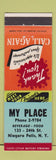 Matchbook Cover - My Place Niagara Falls NY