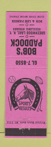 Matchbook Cover - Bob's Paddock Greenwood Lake NY