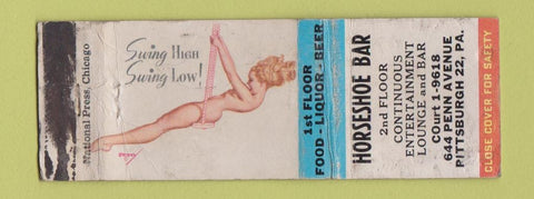 Matchbook Cover - Horseshoe Bar Pittsburgh PA pinup POOR