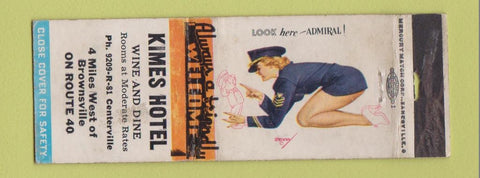 Matchbook Cover - Kimes Hotel Brownsville TX? Pinup WEAR