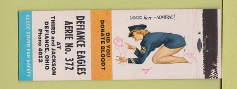 Matchbook Cover - Defiance OH Eagles Club pinup low phone #