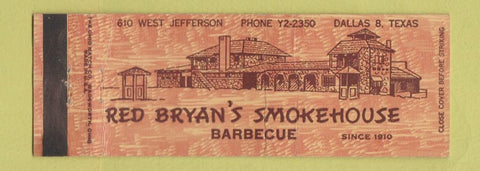 Matchbook Cover - Red Bryan's BBQ Dallas TX Full Length