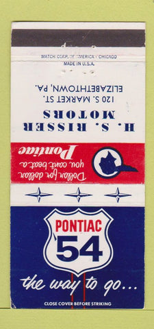 Matchbook Cover - 1954 Pontiac HS Risser Elizabethtown PA 30 Strike